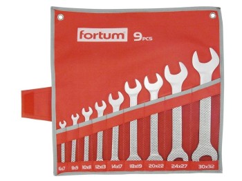 (obrázek pro) Klíče ploché, sada 9ks, 6x7, 8x9, 10x11, 12x13, 14x17, 18x19, 20x22, 24x27, 30x32mm, 61CrV5, FORTUM