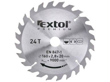 (obrázek pro) Kotouč pilový s SK plátky, 160x2,0x20mm, 24T, šířka SK plátků 2,8mm, EXTOL PREMIUM
