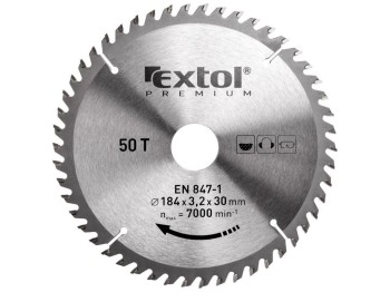 (obrázek pro) Kotouč pilový s SK plátky, 184x2,2x30mm, 50T, šířka SK plátků 3,2mm, EXTOL PREMIUM