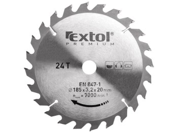 (obrázek pro) Kotouč pilový s SK plátky, 185x2,2x20mm, 24T, šířka SK plátků 3,2mm, EXTOL PREMIUM