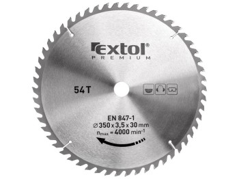 (obrázek pro) Kotouč pilový s SK plátky, 350x2,5x30mm, 54T, šířka SK plátků 3,5mm, EXTOL PREMIUM