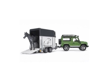 (obrázek pro) Land Rover Defender s přívěsem na koně + kůň 02592 BRUDER