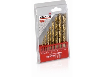 (obrázek pro) KRT012102 - 10 ks HSS Vrtáků do kovu TIN SET 1-10 mm KREATOR