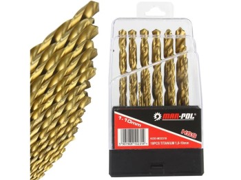 (obrázek pro) Sada titanových vrtáků na železo HSS 1-10mm 19 ks MAR-POL
