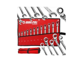 (obrázek pro) Klíče očkoploché ráčnové s kloubem 12 ks 8-19mm MAR-POL