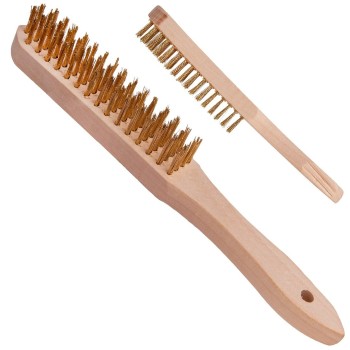 (obrázek pro) 4řadý mosazný drátěný kartáč na odstraňování rzi (dřevěná rukojeť)