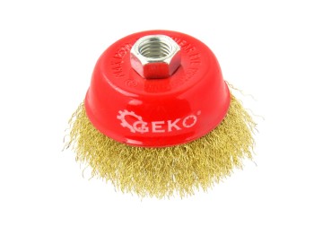 (obrázek pro) Drátěný kartáč mosazný na brusku 75mm/3″ M14