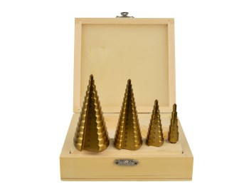 (obrázek pro) HSS stupňový vrták, sada 4ks, 4-39mm, 4-32mm, 4-20mm, 4-12mm GEKO