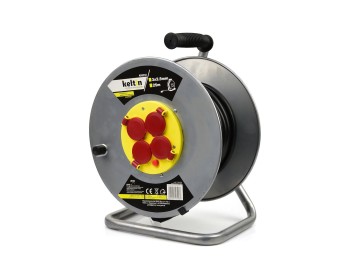 (obrázek pro) Prodlužovací kabel na bubnu 4 zásuvky 25m 3x2,5mm, kovový KELTIN